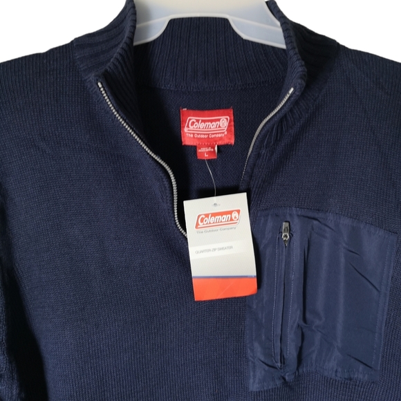 Coleman Quarter-Zip Sweater Men's  Size L Deep Sea  Zipper Pocket  Dark Blue New - Picture 5 of 12